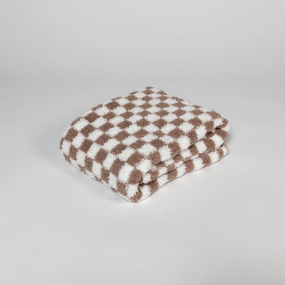 Chocolate Milk & White Check Print Toddler Blanket