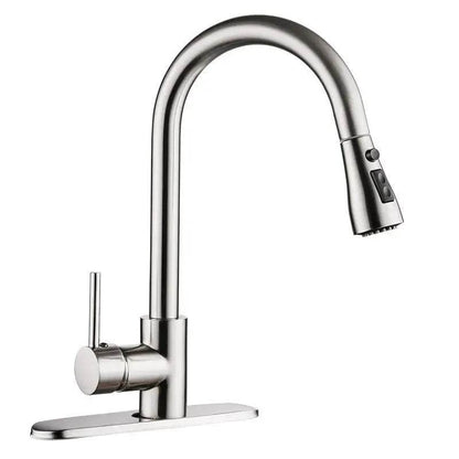 Brushed Kitchen Sink Faucet with Sprayer - Stainless Steel