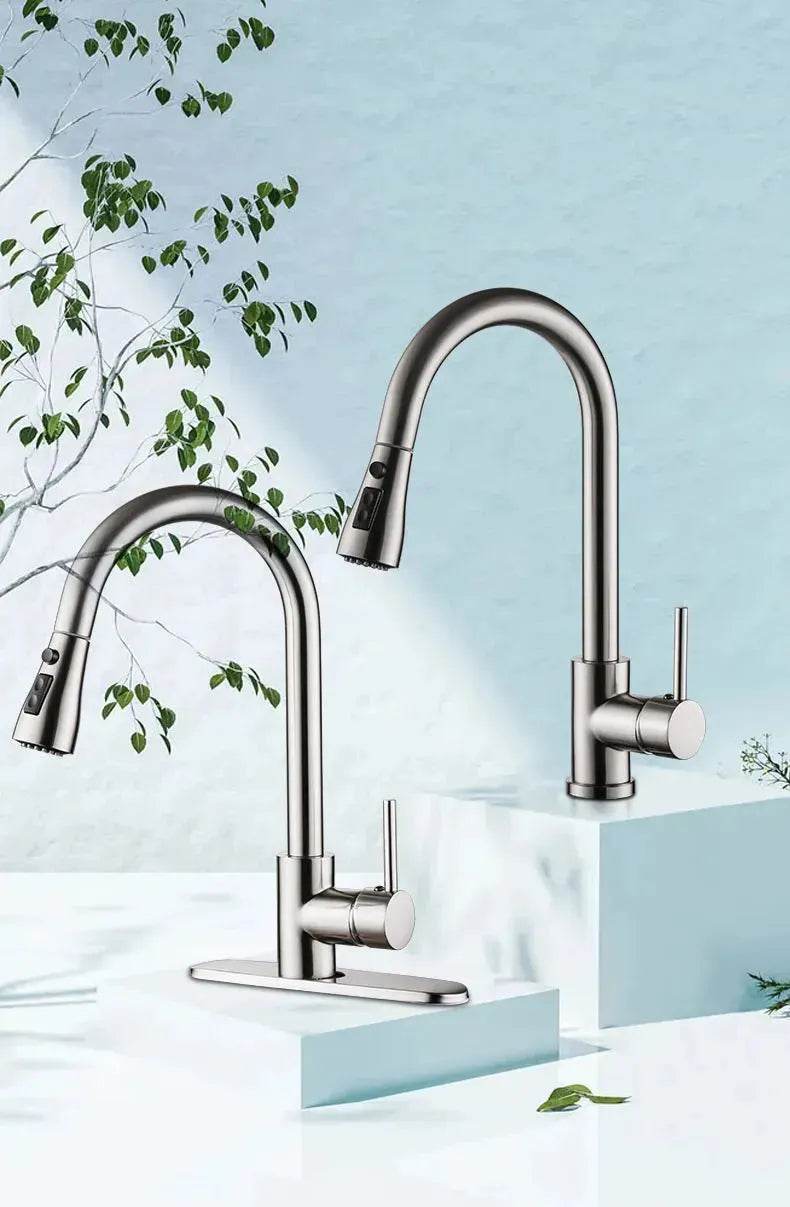 Brushed Kitchen Sink Faucet with Sprayer - Stainless Steel