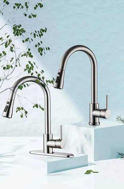 Brushed Kitchen Sink Faucet with Sprayer - Stainless Steel