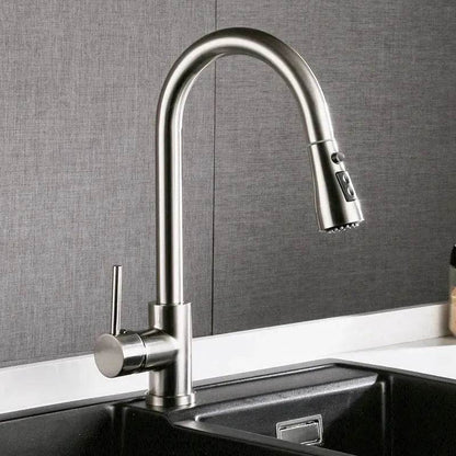 Brushed Kitchen Sink Faucet with Sprayer - Stainless Steel