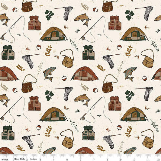 Riley Blake - Let's Wander - Gone Fishing Cream - C16881-CREAM