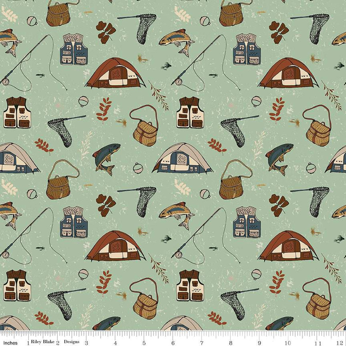 Riley Blake - Let's Wander - Gone Fishing Sage - C16881-SAGE