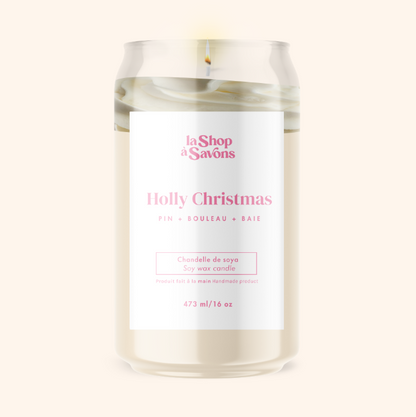 Chandelle de soya 16 oz - Holly Christmas