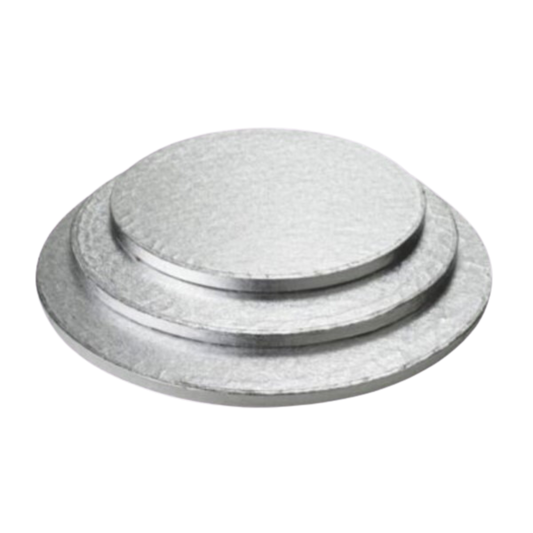 Planche à gâteau ronde argentée de 16" - Carton ondulé recouvert d'une feuille d'aluminium