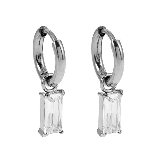 Boucles d'oreilles créoles pendantes avec cristaux transparents incrustés d'inspiration vintage, style CACA or blanc (ton argenté)
