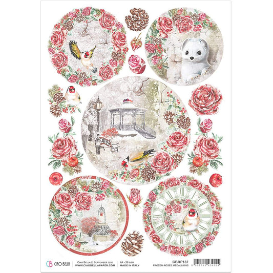 Ciao Bella Rice Paper A4 Frozen Roses Medallions