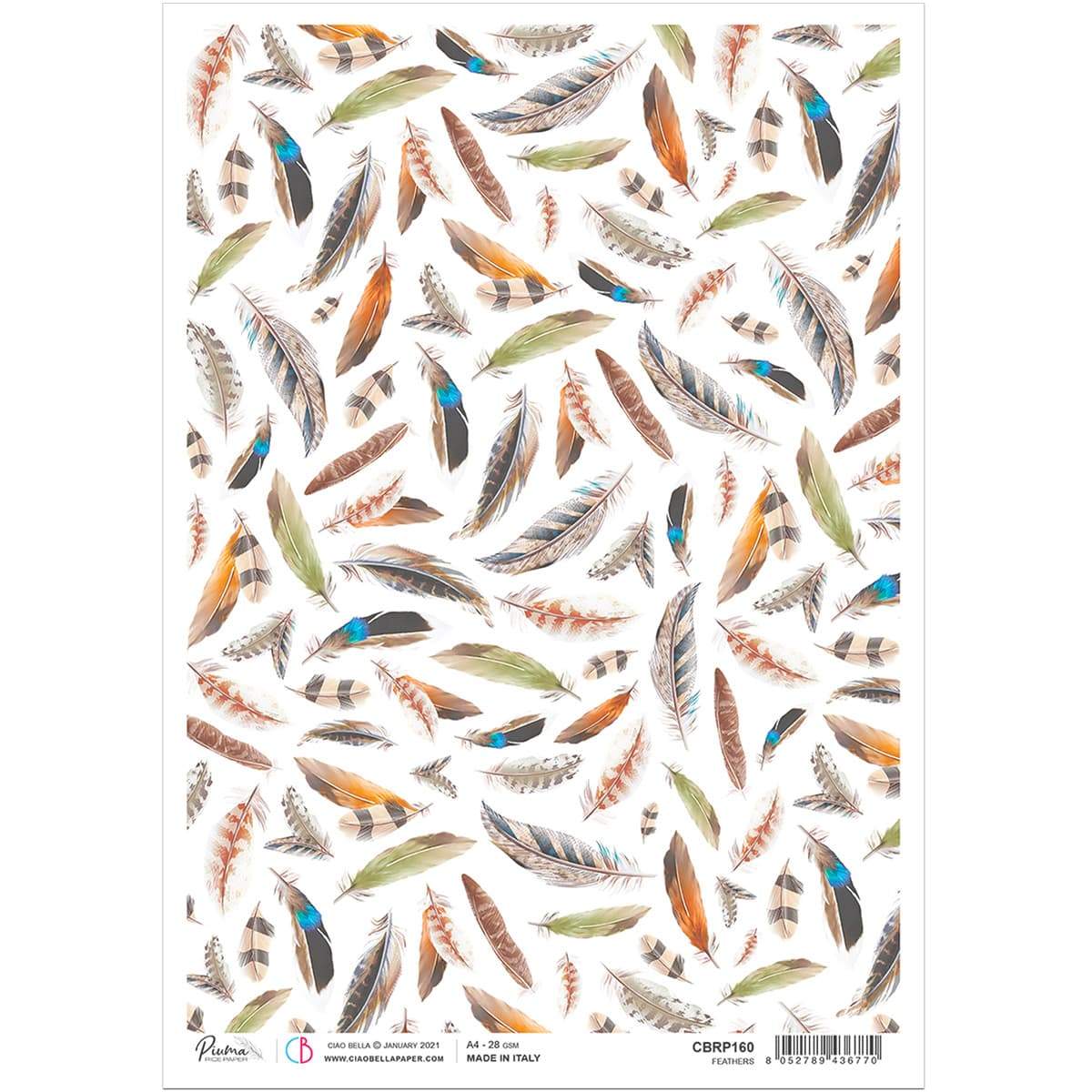 Ciao Bella Papier de Riz A4 Plumes