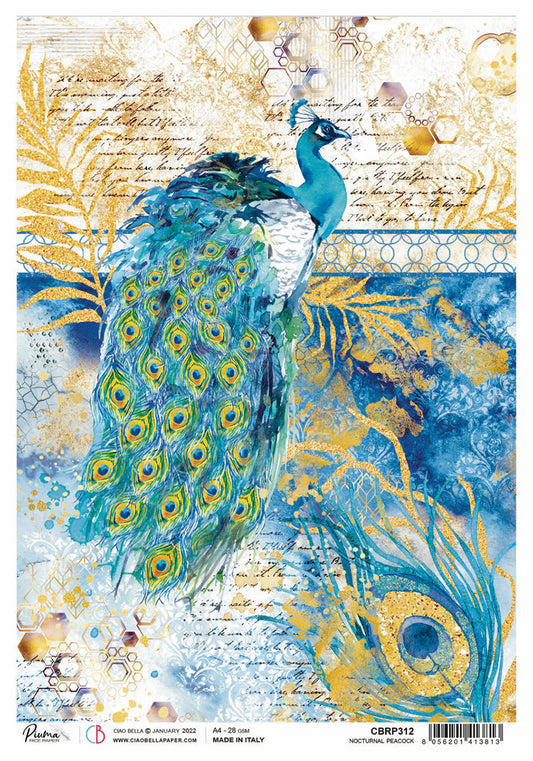 Rice Paper A4 Piuma Nocturnal peacock - 5 Sheets