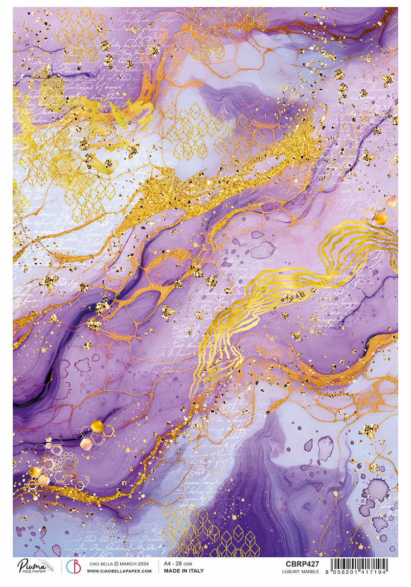 Papier de Riz A4 Piuma Marbre Luxe - 5 Feuilles