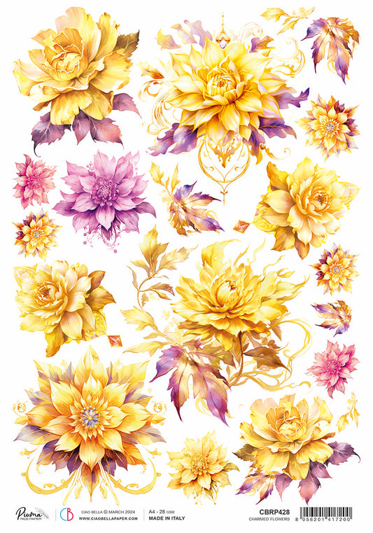 Rice Paper A4 Piuma Charmed Flowers - 5 Sheets