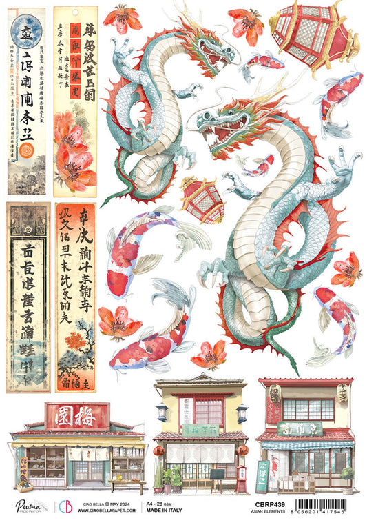 Rice Paper A4 Asian Elements - 5 Sheets