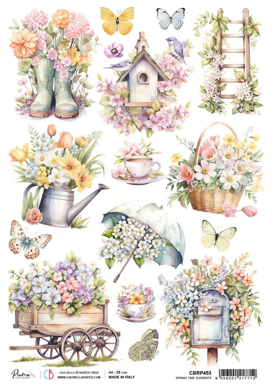 Rice Paper A4 Spring Time Elements - 5 Sheets