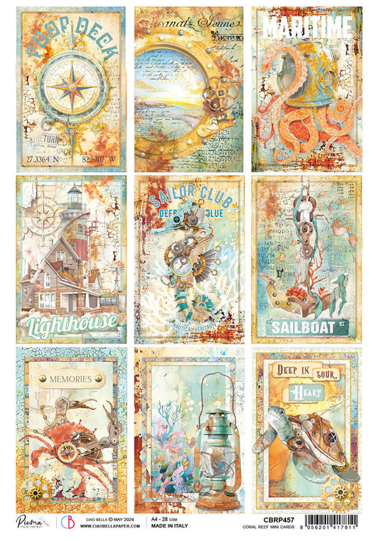 Rice Paper A4 Coral Reef Mini Cards - 5 Sheets