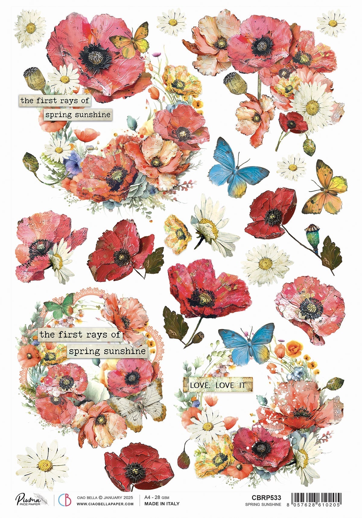 Rice Paper A4 Spring sunshine - 5 Sheets