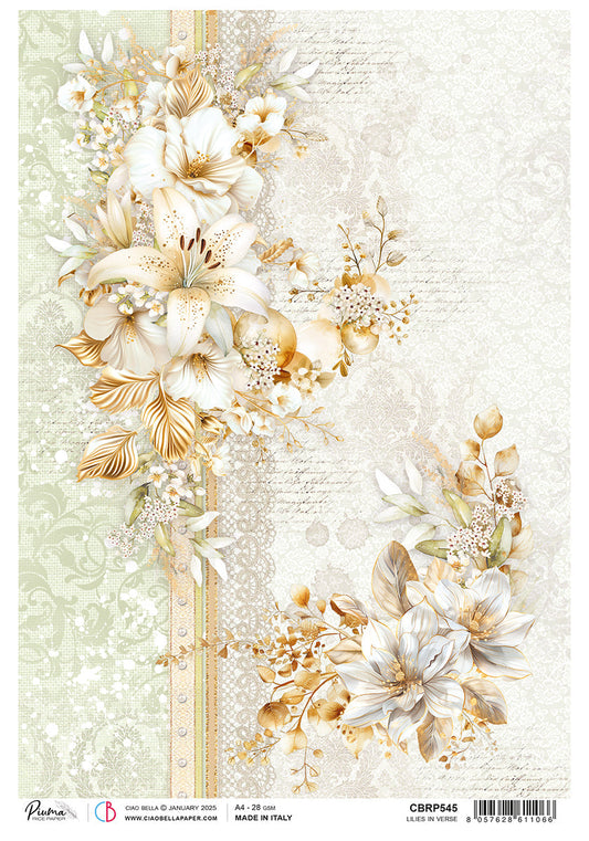 Rice Paper A4 Lilies In Verse - 5 Sheets