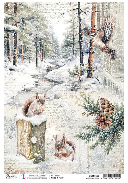 Rice Paper A4 Winter Gathering - 5 Sheets