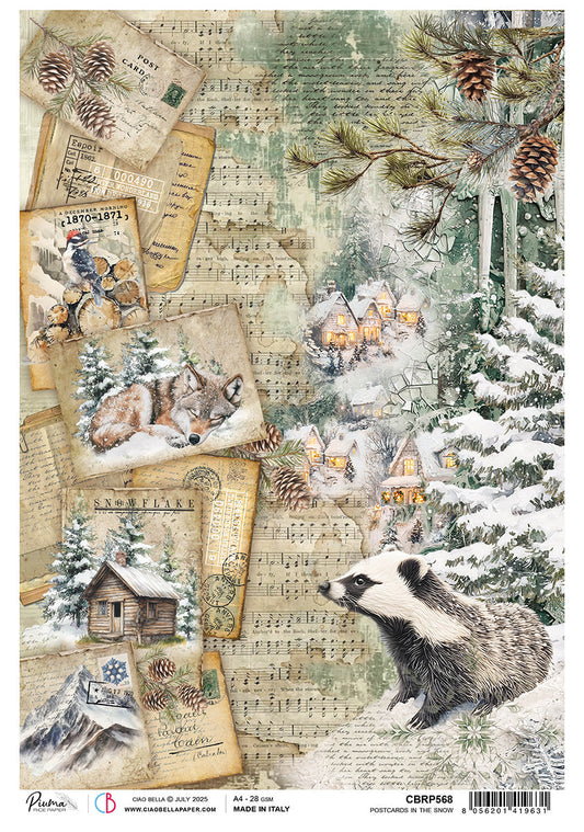 Rice Paper A4 Postcard in the Snow - 5 Sheets