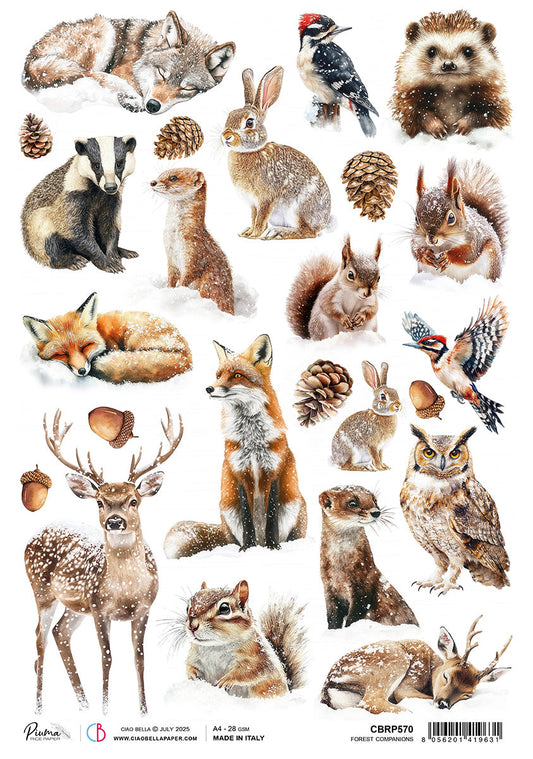 Rice Paper A4 Forest Companions - 5 Sheets