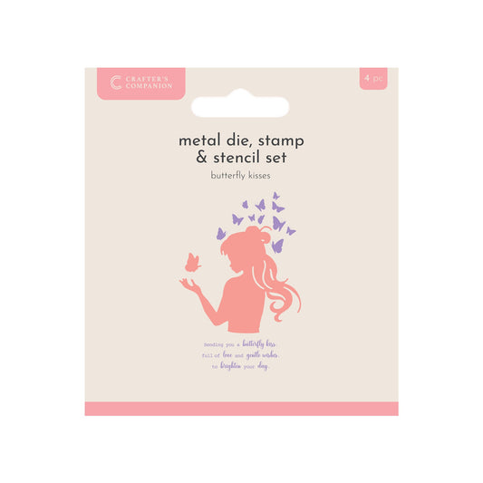 Crafters Companion Metal Die, Stamp & Stencil Set - Butterfly Kisses
