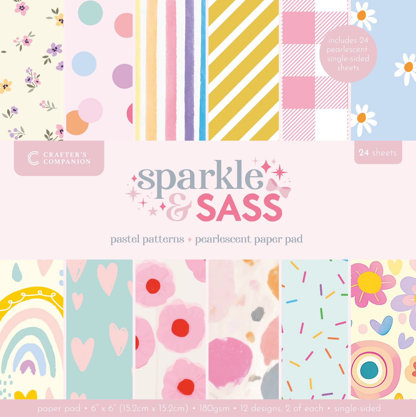 Crafters Companion 6” x 6” Paper Pad - Pastel Patterns