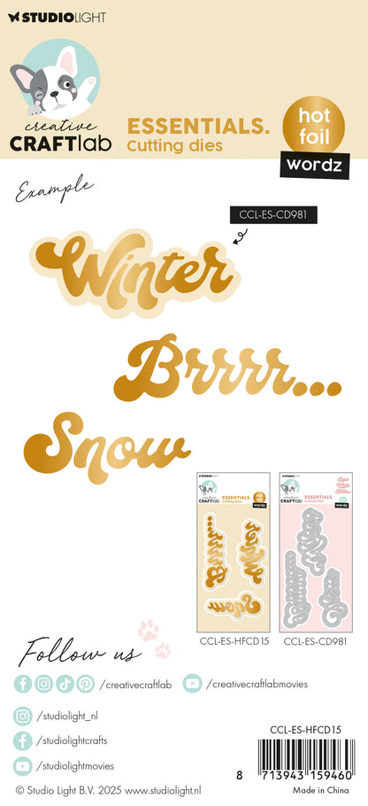 CCL Hot Foil Cutting Die Wordz Winter Essentials 115x68x1mm 3 Pieces