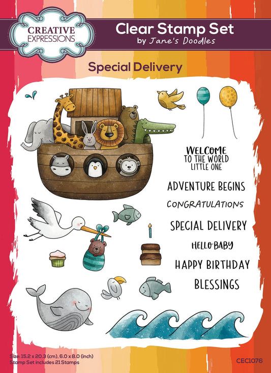 Creative Expressions Jane's Doodles Special Delivery 6 in x 8 in Clear Stamp Set