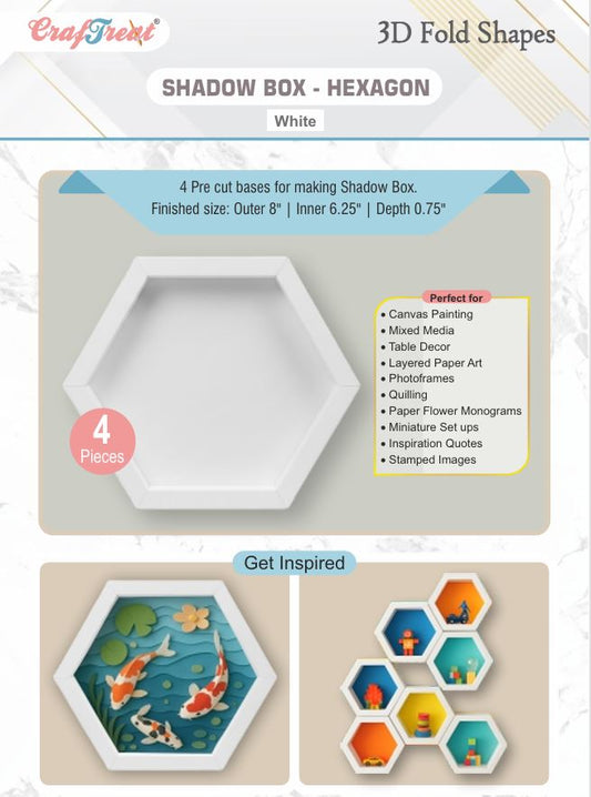 Formes pliables 3D CrafTreat - Boîte ombre blanche - Hexagone 4 pièces
