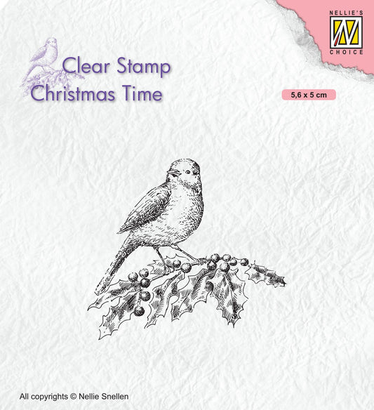 Christmas Time - Tampon transparent Oiseau sur branche