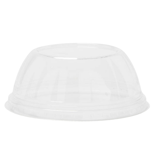 Couvercle dôme en PET de 90 mm sans trou, compatible avec les gobelets en PET à bord commun de 9 et 12 oz.