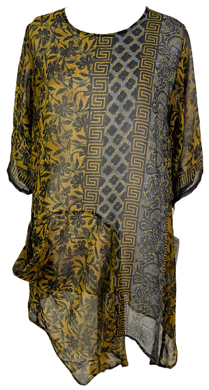 PRG6027 Sheer Avatar Pure Silk Self Pocket Tunic Dress