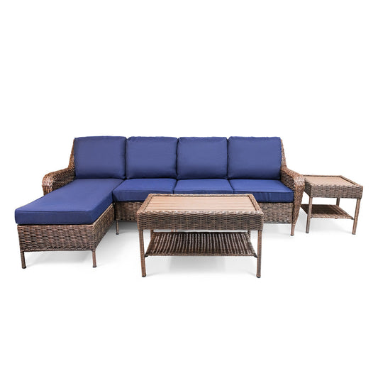 Sectionnel d'extérieur Cambridge en osier 5 pièces avec chaise longue à accoudoir gauche