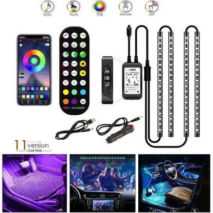 Car RGB Strip Lights: Wireless Music Control, Waterproof LED, Remote.