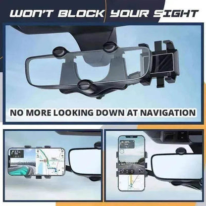 Car Rearview Mirror Phone Holder: Rotatable, Retractable, 360°, All Phones & Cars