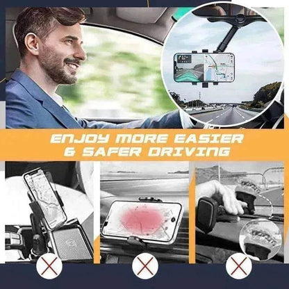 Car Rearview Mirror Phone Holder: Rotatable, Retractable, 360°, All Phones & Cars