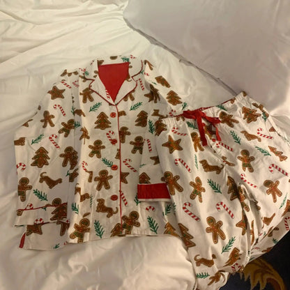 Cartoon Printed Long Sleeved Pajamas For Women
