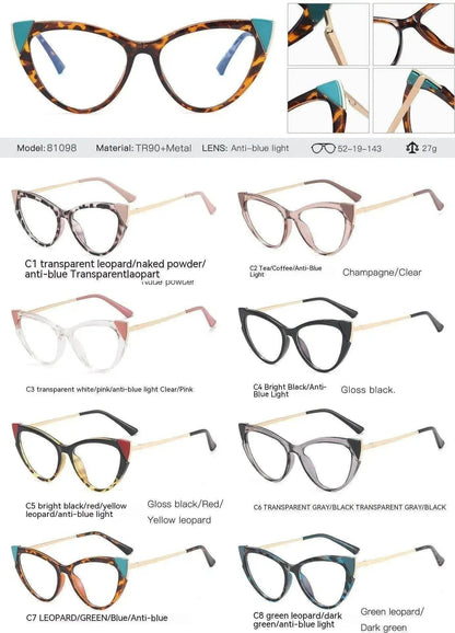 Cat Eye Anti-blue Light Large Frame Slim Look Optical Glasses