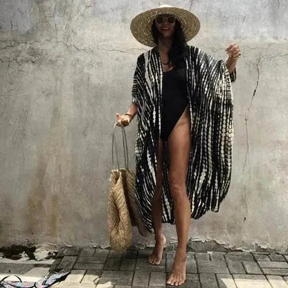Charming Bikini Cover-ups Boho Printed Fringed Long Kimono Carfigan Tunic Women Plus Size Beach Wear Swim Suit