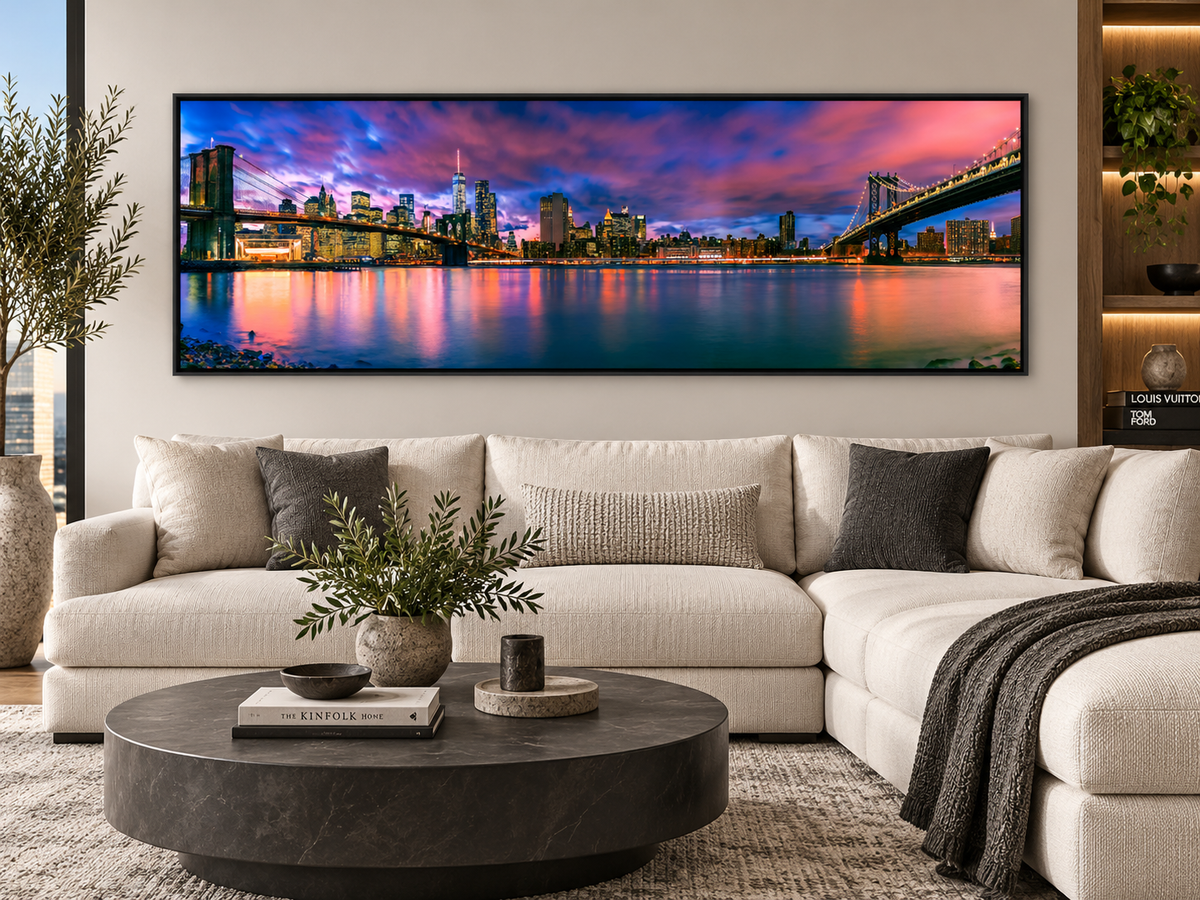 East River & Brooklyn Bridge Canvas Wall Art | NYC Panoramic