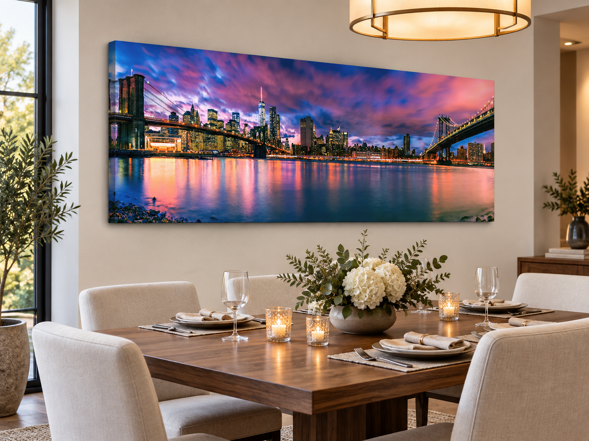 East River & Brooklyn Bridge Canvas Wall Art | NYC Panoramic