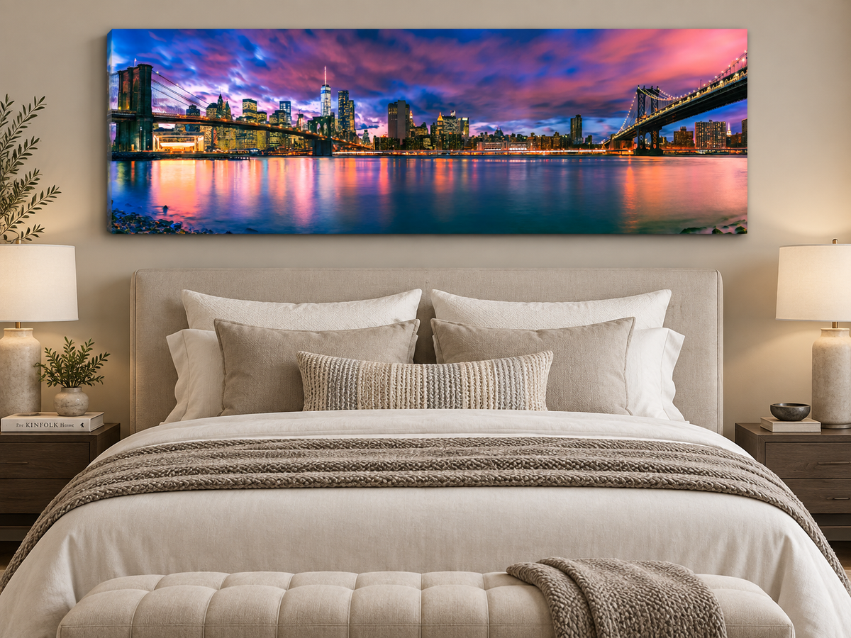 East River & Brooklyn Bridge Canvas Wall Art | NYC Panoramic