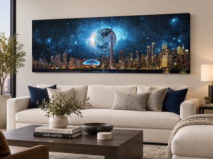 Toronto Skyline Moon | Panoramic Canvas Wall Art