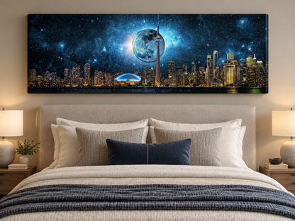 Toronto Skyline Moon | Panoramic Canvas Wall Art
