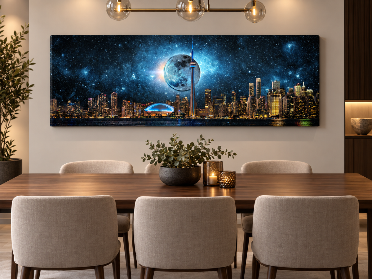 Toronto Skyline Moon | Panoramic Canvas Wall Art