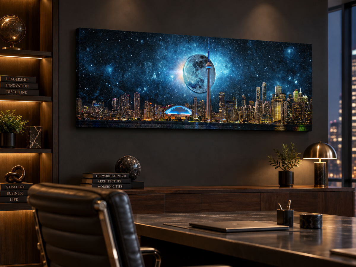 Toronto Skyline Moon | Panoramic Canvas Wall Art