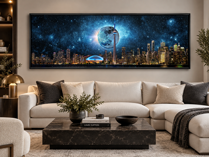 Toronto Skyline Moon | Panoramic Canvas Wall Art