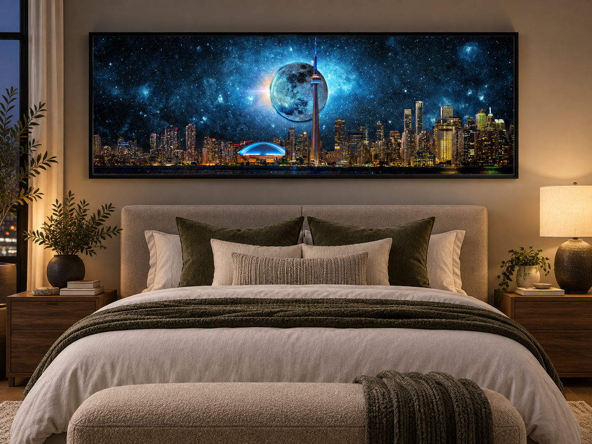 Toronto Skyline Moon | Panoramic Canvas Wall Art