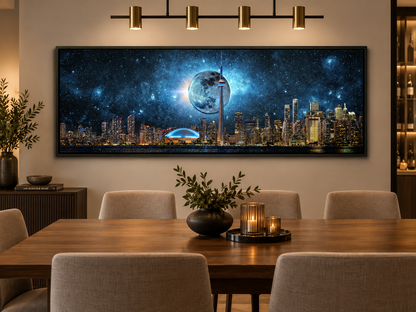 Toronto Skyline Moon | Panoramic Canvas Wall Art