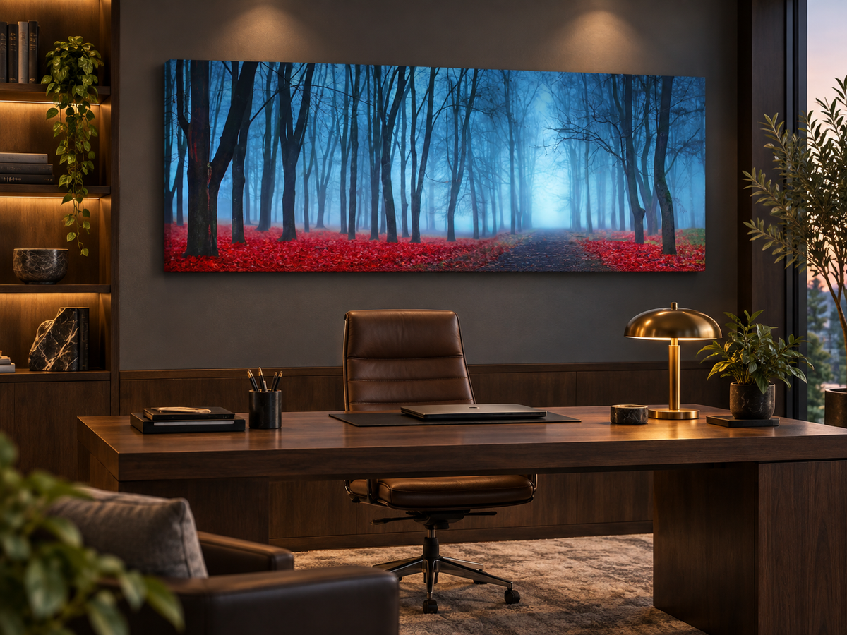 Impression sur toile - Arbres dans la brume bleue - Décoration murale