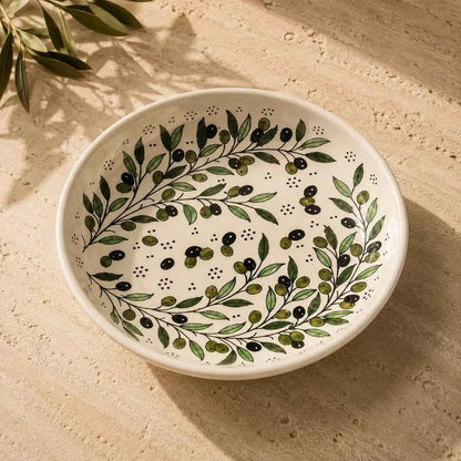 Large Handmade Ceramic Serving Bowl 35 cm – Palestinian Zatoun Branch Salad & Fruit Bowl, Decorative Tableware